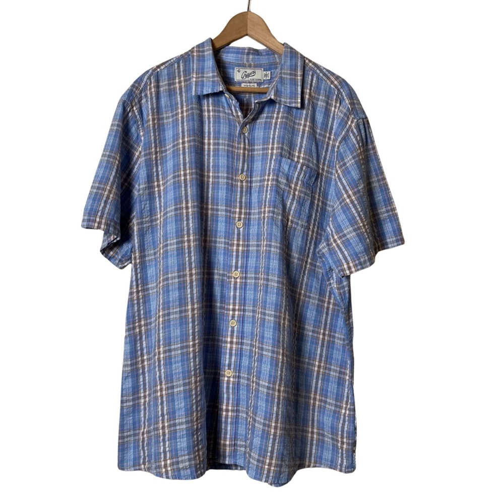Grayers 100% Cotton Short Sleeve Button Up Blue Plaid Men's Camp Shirt Size XXL